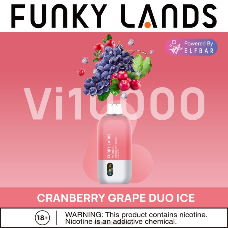 B8D2Z156 ELFBAR Funky Lands Best Flavor Disposable Vape Vi10000 Iced Series Cranberry Grape Duo Ice