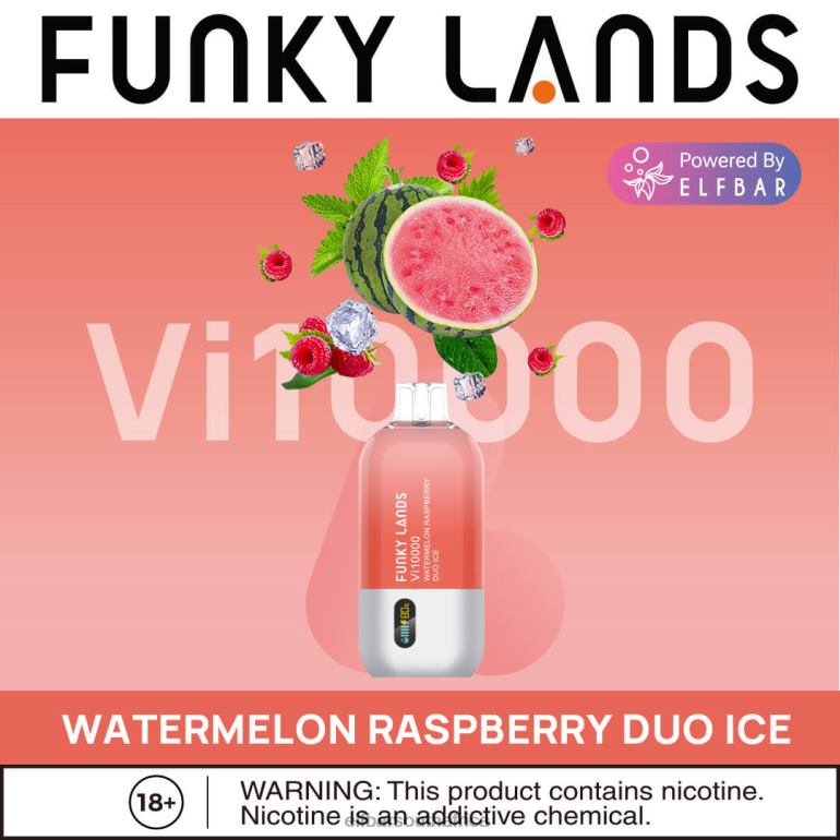 B8D2Z160 ELFBAR Funky Lands Disposable Vape Vi10000 Puffs Watermelon Raspberry Duo Ice